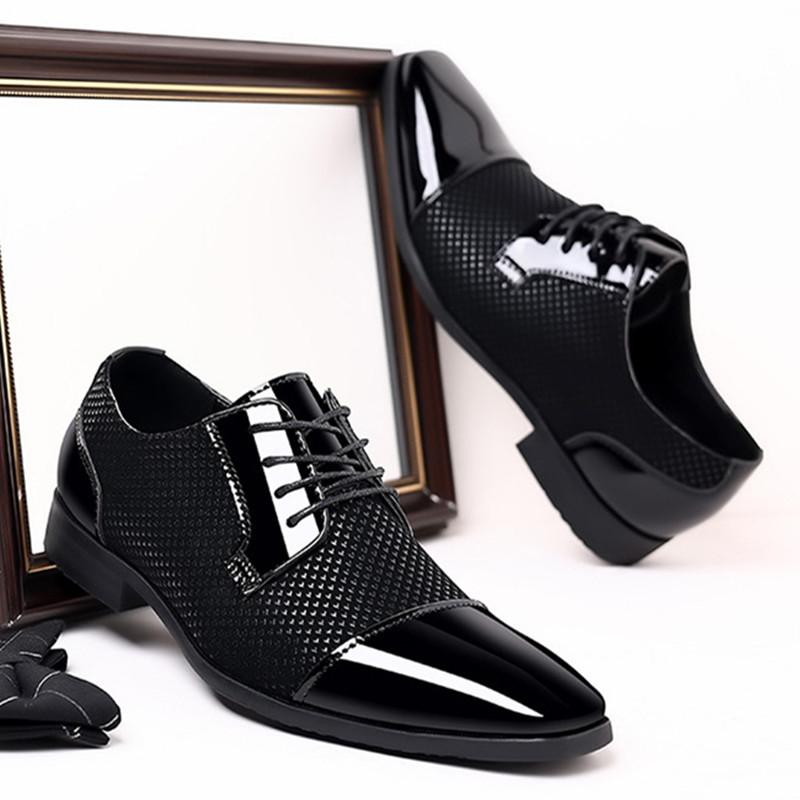 FashionMens Dress Shoes Lace Up Oxfords Business Office Pointed Black Men's Formal Outdoor Wedding Shoes Luxury British Gents Shoes