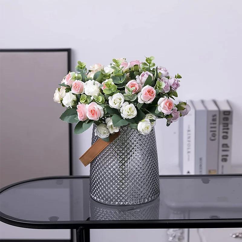 10 Heads Artificial Flower Silk Rose White Eucalyptus Leaves Peony Bouquet Fake Flower for Wedding Table Party Vase Home Decor