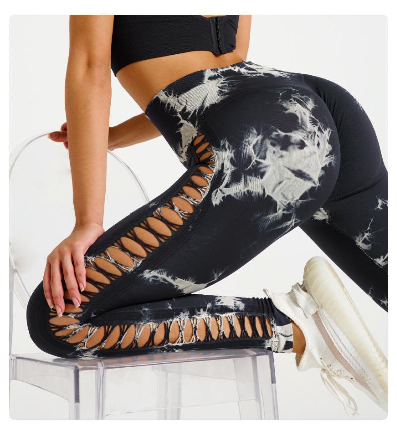Women's High-Waisted Tie-Dye Yoga Pants with Side Cutouts