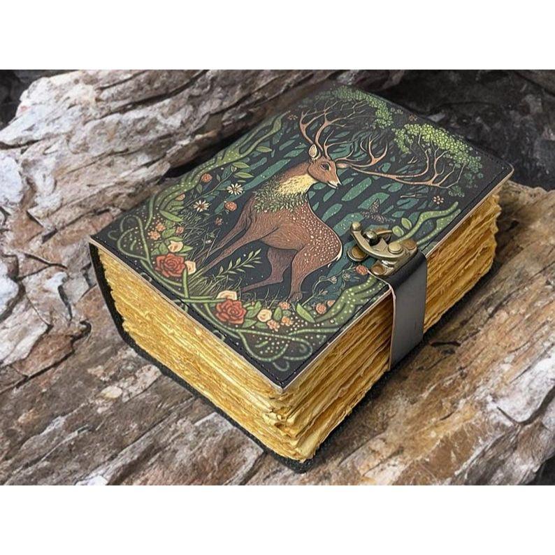 Hunter Leather Grimoire: Stag Sketchbook for Witchcraft, Vintage Handmade Leather Journal
