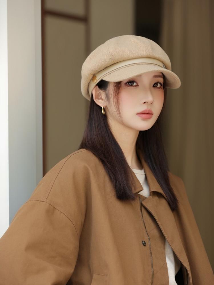 Autumn hat female alphabet octagonal hat retro newsboy hat casual cap