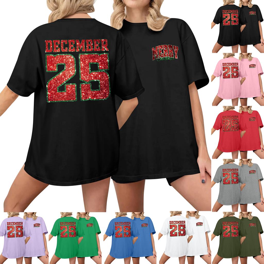 Women's Casual Printed T-Shirt Round Neck Pullover Short Sleeve Top