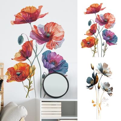 3D Flower Wall Stickers Vinyl PVC Wallpaper Self-adhesive Background Decor Home Aesthetic Wall Stickers Living Room Decoration