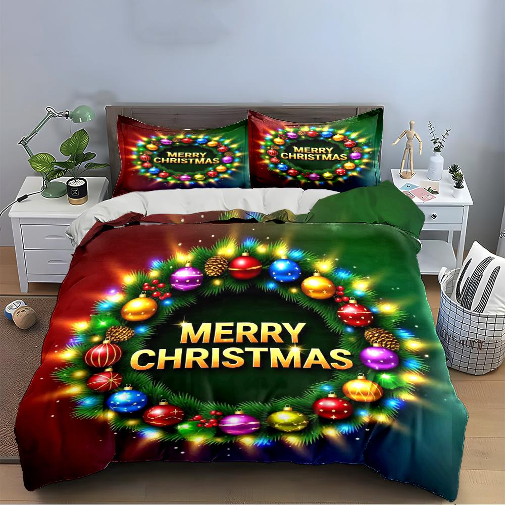 Festive Christmas Wreath Design Bedding set (1 duvet cover, 2 pillowcases, duvet not included)