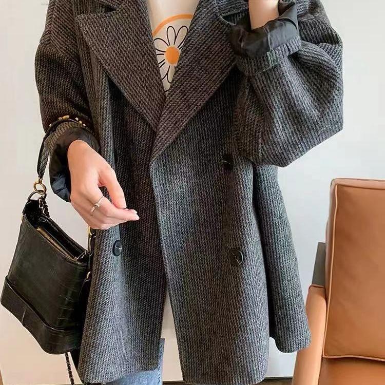 Women's Mid-Length Petite Wool Coat - Autumn/Winter 2026 Korean Style Cocoon Shape Trendy Overcoat