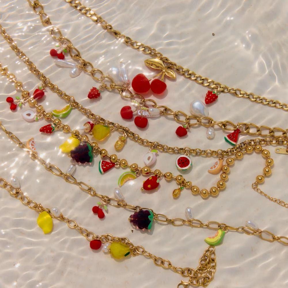 Retro European Style Strawberry Necklace Fruit Series Love Chain Choker Cherry Bracelet  Travel