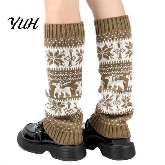 Holiday Gift for Her Christmas Knitted Leg Warmers Women, Soft Ribbed Boot Socks with Elastic Leggings Winter Snowflake And Deer Patterns, Thermal