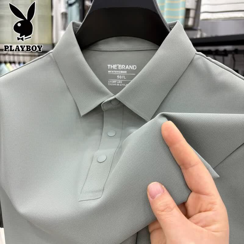 PLAYBOY Men's Ice Silk Short Sleeve Polo T-Shirt