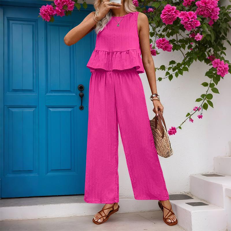 ZANZEA Damen Ärmellose Tanktops und Hosen Lässige Zweiteiler Anzugsets