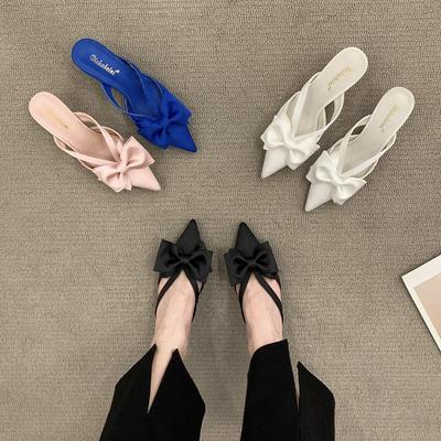 Zapatillas de media punta con cabeza de bolsa francesa para mujer, primavera y verano, ropa exterior 2024, nuevas zapatillas puntiagudas de tacón alto para mujer, pequeñas y frescas