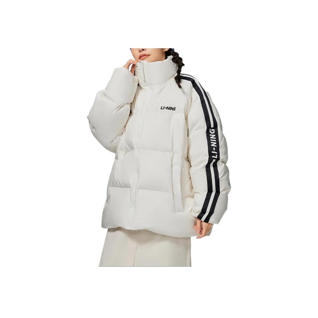 LiNing Logo Casual Short Stand Collar Down Jacket Unisex Outerwear Cloud-White AYMS337-2