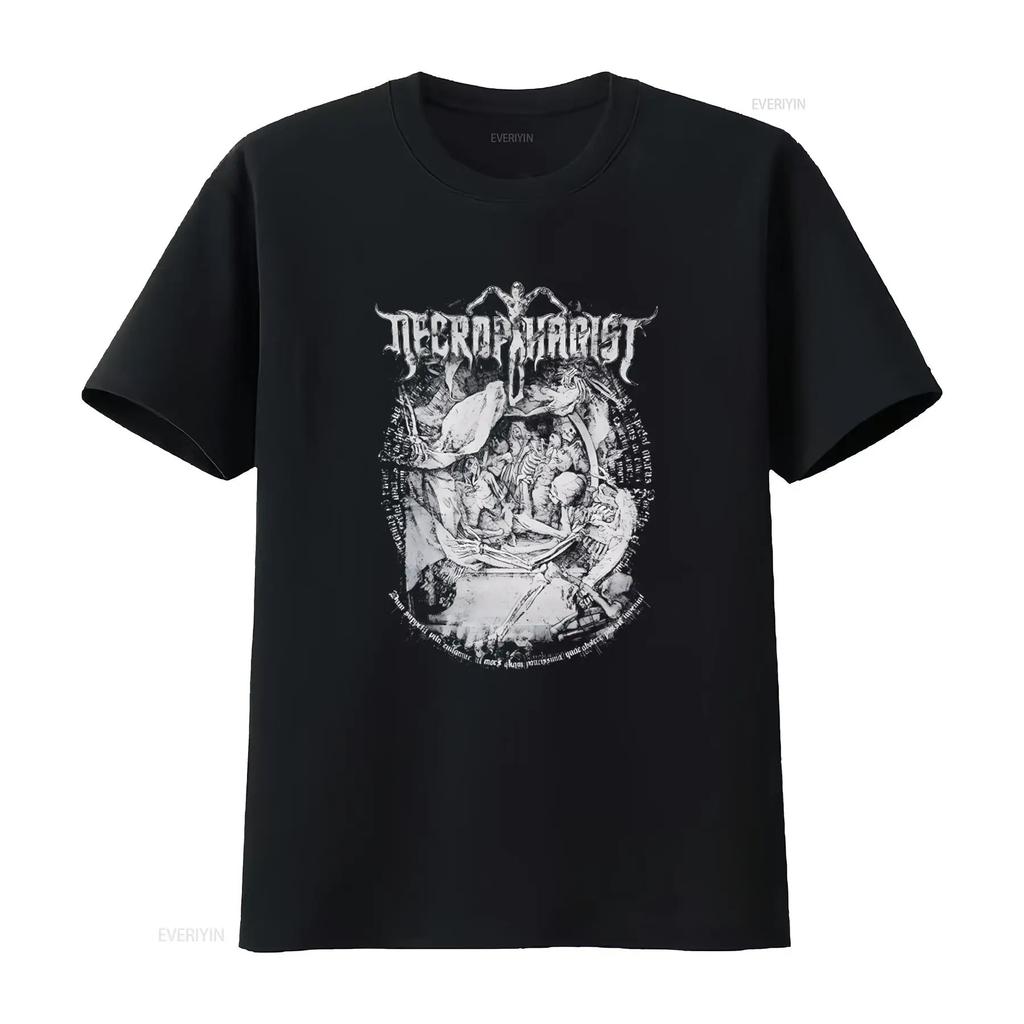 NECROPHAGIST Mors T Shirt Dark Art Design for Metal Fans Vintage Washed Top For Everyday Wear Designer Clothes Stretched