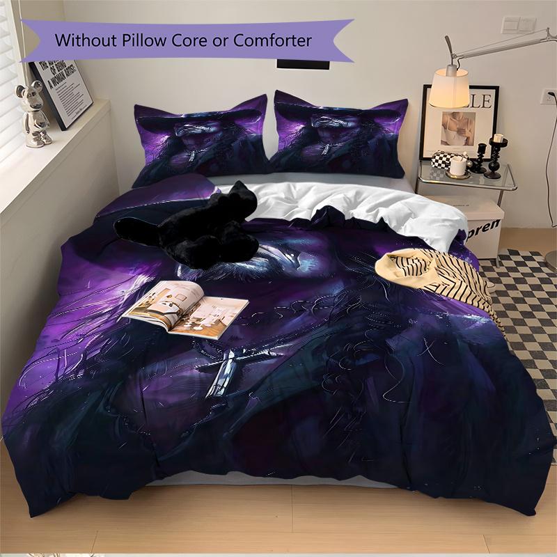 3pcs Purple Wizard Hat Home Bedding Set-Universal Three-Piece Suit for Bedroom, Guest Room, Living Room, Hotel-Perfect Holiday Gift for Fans