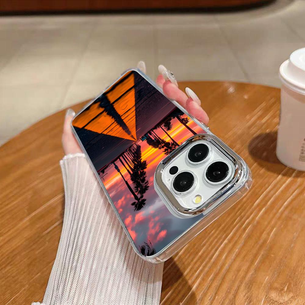 Summer Beach Scene At Sunset On Sea Palm Tree Clear Phone Case For Iphone 17 16 15 14 13 12 11 Pro Max Xr Air Plus Silicone Cov
