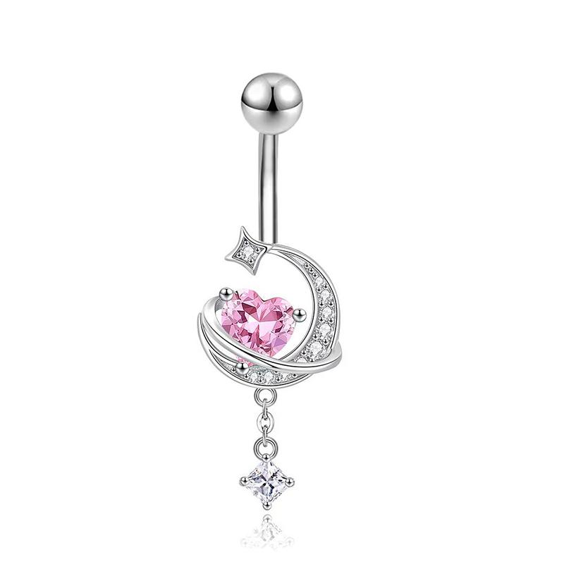 Pink Zircon Belly Button Rings Stainless Steel Heart Butterfly Navel Piercing Barbell For Women Beach Belly Ring Body Jewelry