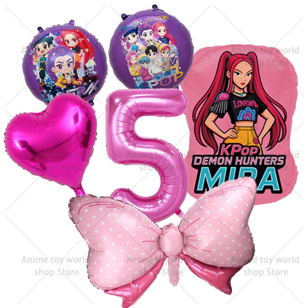 K-pop Demon Hunters Balloons Birthday Party Decoration Number 1-10 Baloon Set Kids Girls Korean Group Globals MIRA RUMI ZOEY Round Sensory Compression