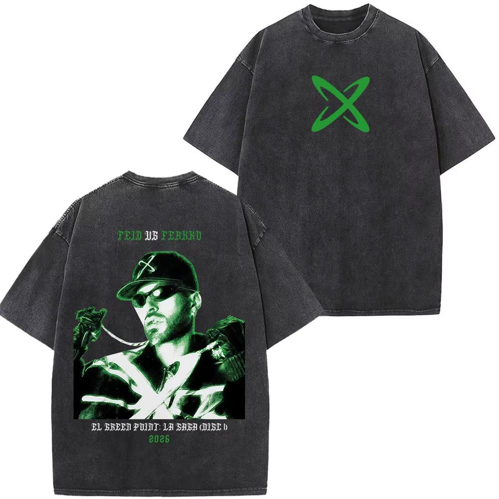 Summer Hot Sale Rapper Feid Ferxxo Tour 2026 Print Vintage Washed Tees Men Women Fashion T-shirts Hip Hop Streetwear Gothic Cotton Oversized T-shirt