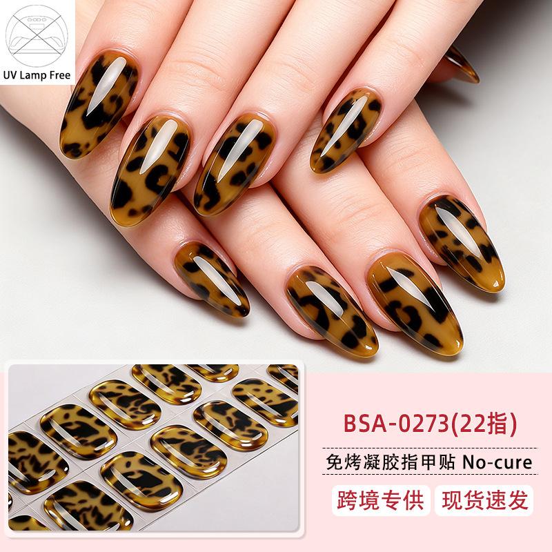 Leopard Print Gel Nail Art Sticker Waterproof Flash Ice Transparent Free Baking Lamp Nail Oil Film Nail Sticker