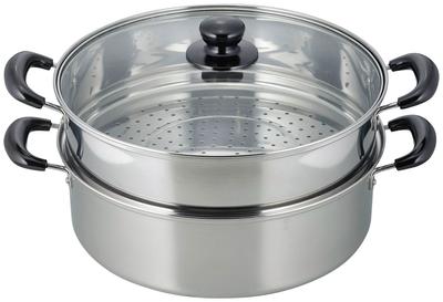 Wahei Freiz Dampfgarer Vense 30cm mit Glasdeckel IH kompatibel Edelstahl Silber Zweistöckig VR-8183