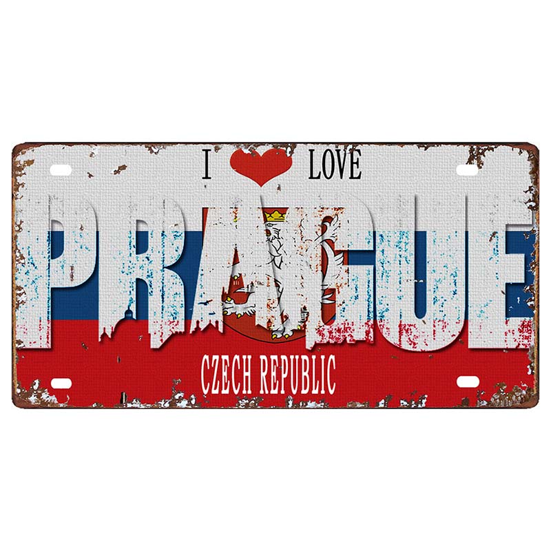 Prague Travel City Car Lisence Vintage Poster Souvenir Metal Sign Retro Plaque For Wall Shop Bar Home Decor 30X15CM  DC-0958A