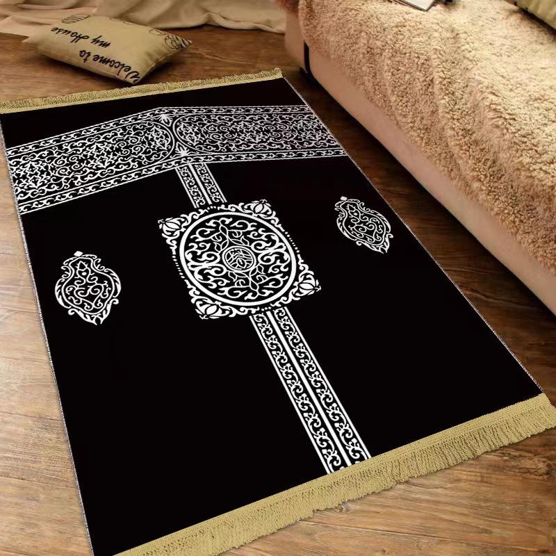 Ethnic Style Flannel Floor Mat with Middle Eastern Gold Diamond Velvet Print