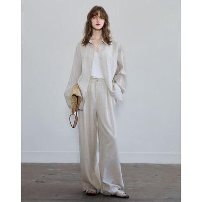 Demana Women's 100% Linen Wide Leg Pleated Casual Pants