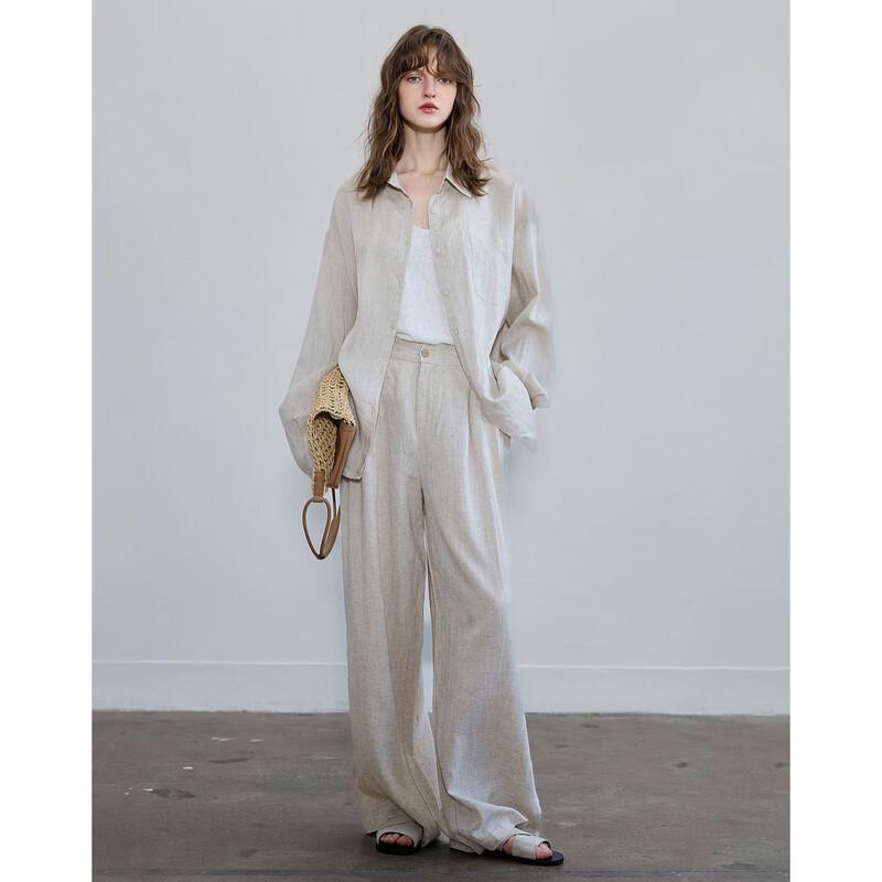 Demana Women s 100% Linen Wide Leg Pleated Casual Pants S