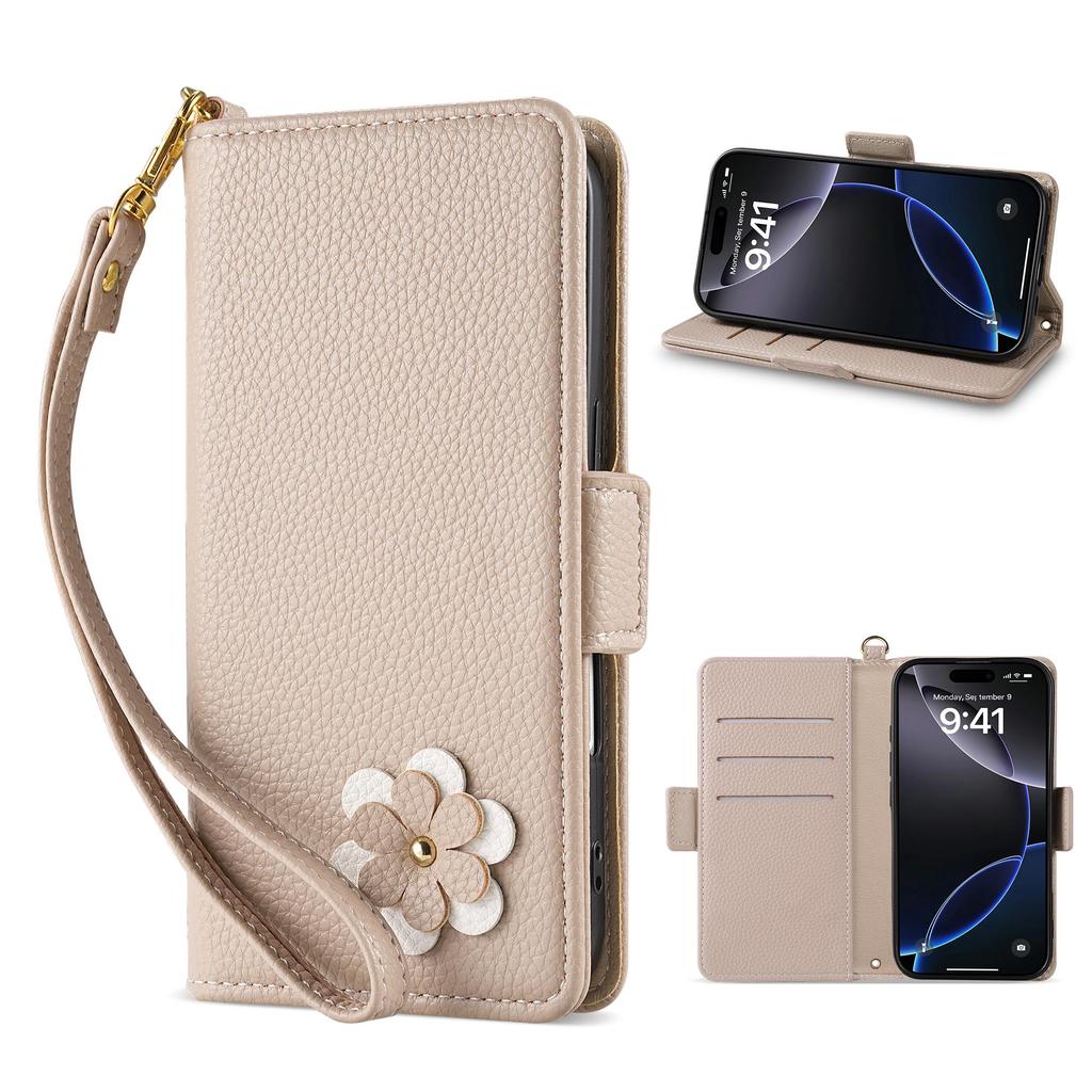 Carina custodia a portafoglio in pelle con coniglio e fiore 3D, supporto per telefono, per iPhone 17 Air 16 15 PM 14 13 12 11 Pro Max XR XS SE 16e 6 7 8 Plus, slot per schede, cover a libro