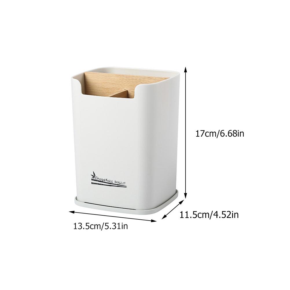 

1Pcs Bamboo PP Kitchen Tableware Holder Chopsticks Organizer with Drainage Design Countertop Utensil Storage Box for Spoons білий