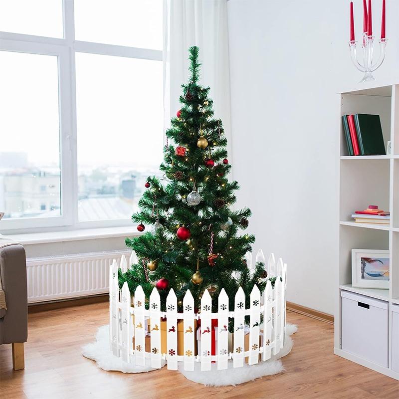 30pc White Plastic Christmas Tree Fence Set Panels with Decorative Top & Base 12-Inch Tall Garden Fence for Christmas Decoration