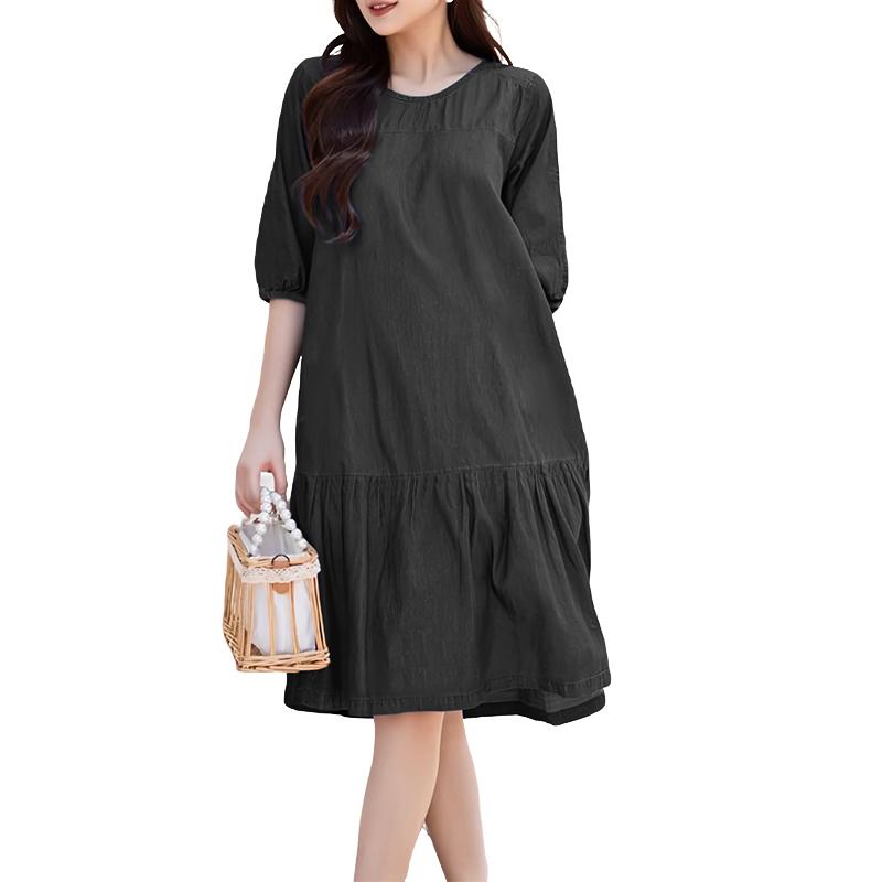 

ZANZEA Women Casual Round Neck Half Sleeve Loose Dress 5XL чёрный
