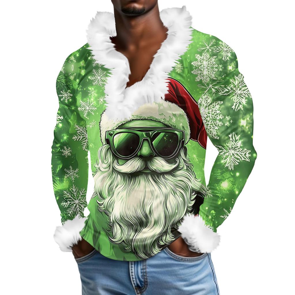 Herren Lässiges Weihnachten Bedrucktes Plüsch V-Ausschnitt und Fleece Langarm-Sweatshirt