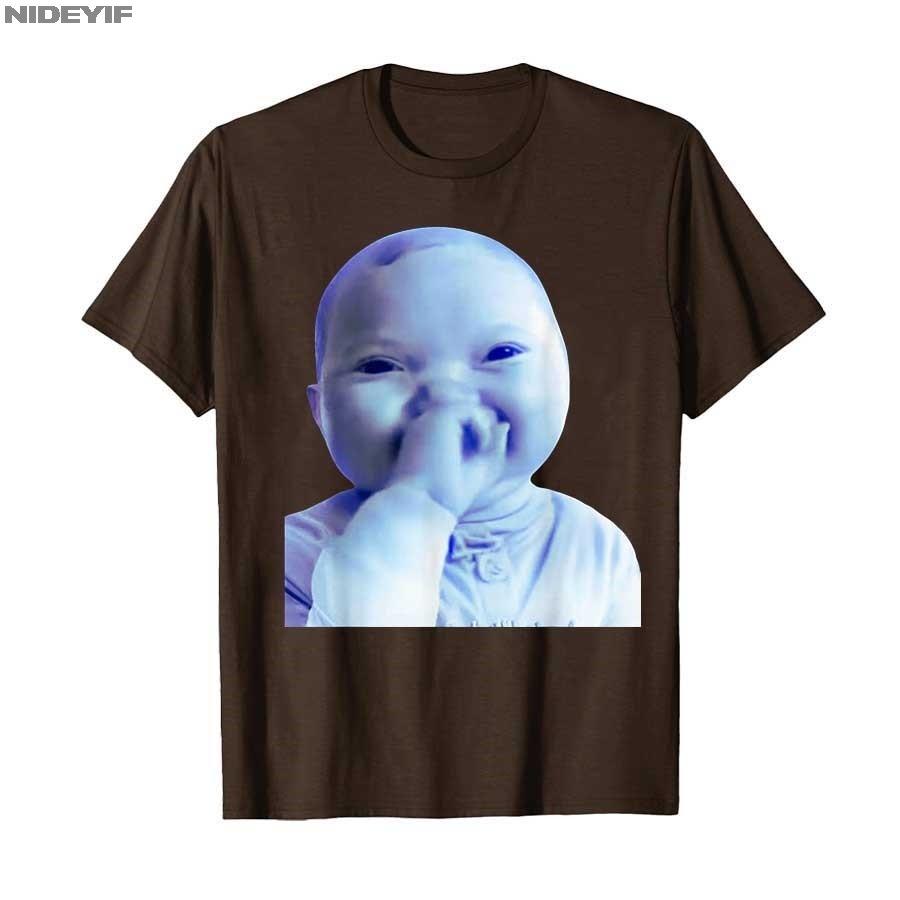 Funny AI Baby Holding Laugh Meme Viral Trend T-shirt For Men Women 100% Cotton T Shirts Short Sleeve Tops 1121-2