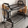 2 Tier Dish Drying Rack Compact Kitchen Dish Rack Rust-Proof Carbon Steel Dish Drainer Drainboard Tableware Water Filter Rack