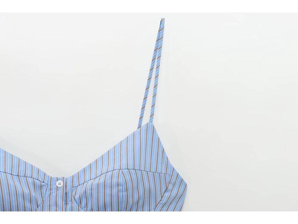 2025 Spring Sexy European & American Style Spaghetti Strap Pleated Poplin Top