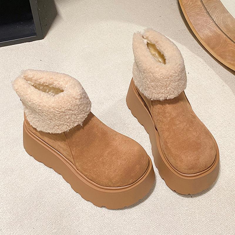 

Зимние новые сапоги-дутики с мехом, с толстой подошвой для увеличения роста, женские сапоги-дутики с головой манго и коротким голенищем, утепленные снегом и хлопком 40