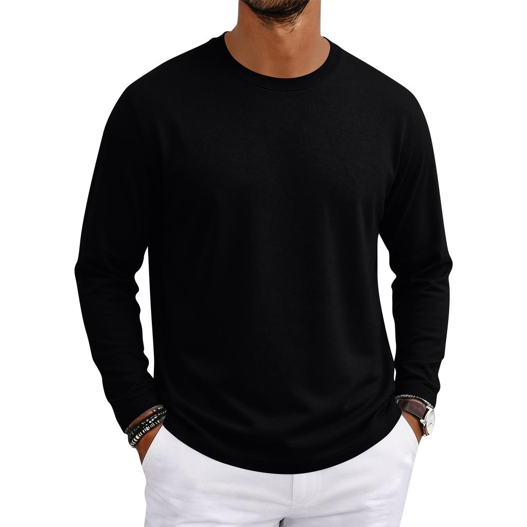 T-shirt da uomo a maniche lunghe con scollo morbido per uso casual quotidiano