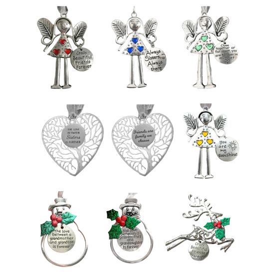 Christmas Tree Alloy Hanging Decoration Girl Love Heart Snowman Reindeer Shape Hanging Ornament Friends Family Neighbors Holiday Gift
