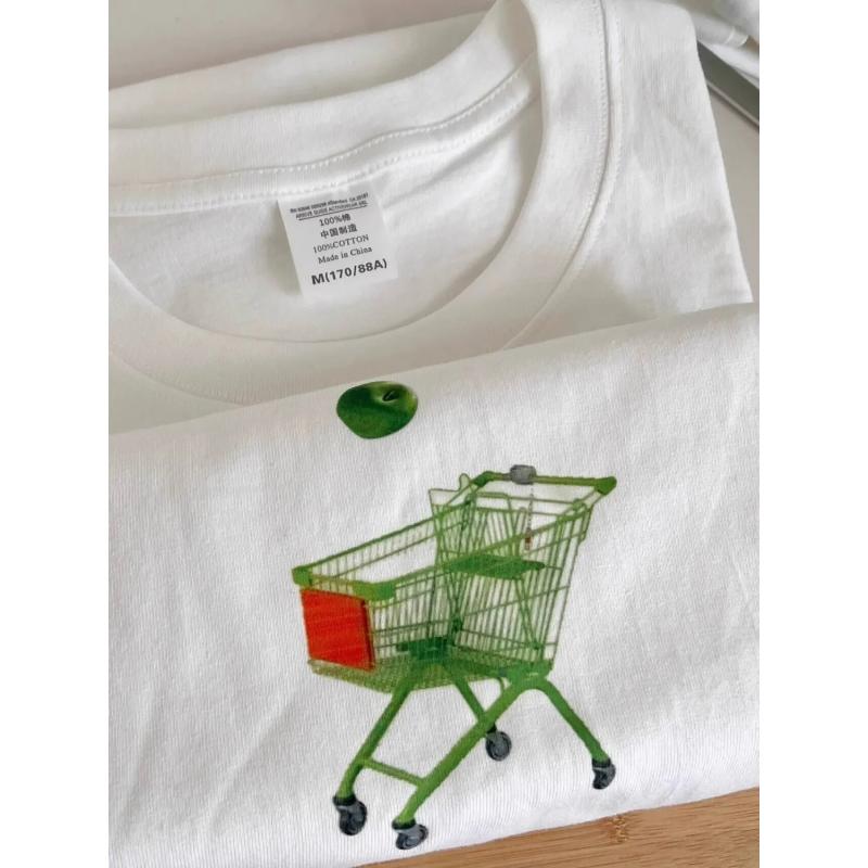 

Unisex White Shopping Cart Print T-Shirt Casual Short Sleeve Crew Neck Top L білий