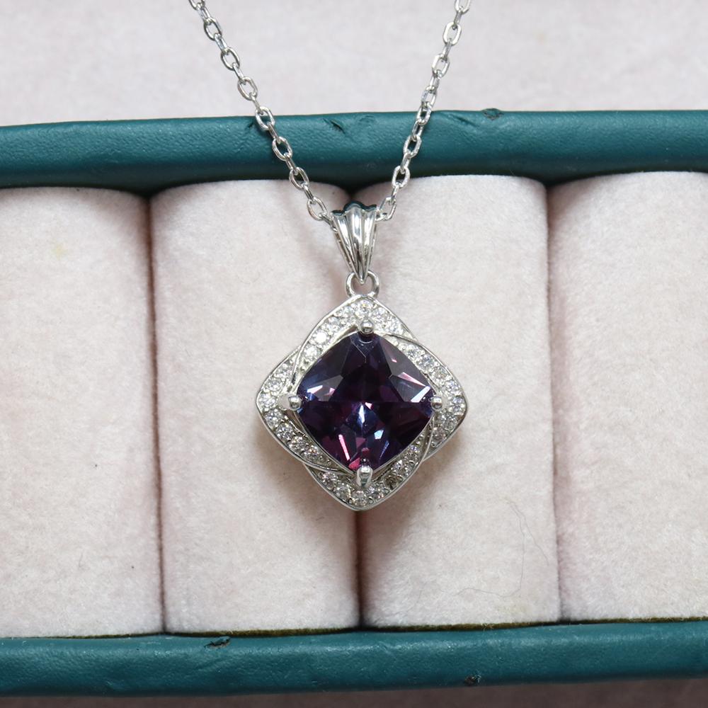 925 sterling silver pendant necklace Created square 8.0mm color change Alexander nano  fine jewelry for women’sengagement