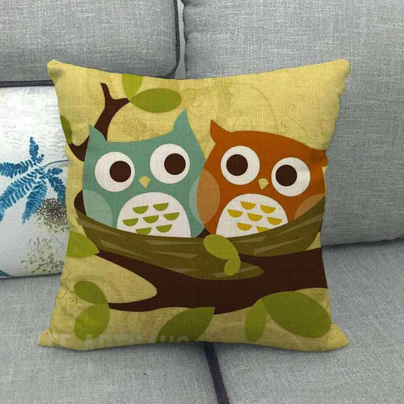Cartoon Owl Series Digital Printing Short Plush Pillow Covers Decorative for Car Sofa Office Cushion Cover Home Goods