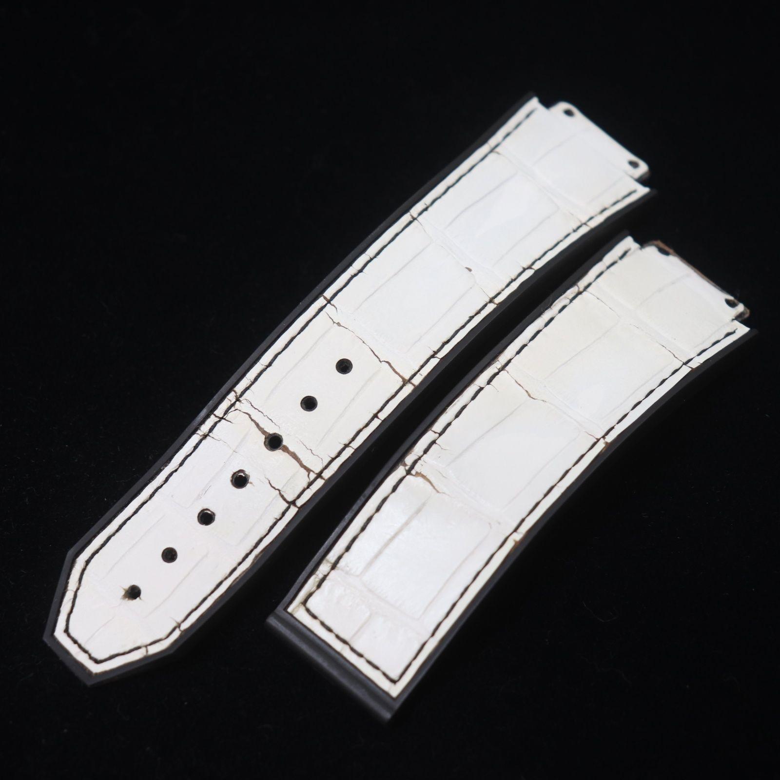 Used ITCZFV04XMB4 HUBLO Croco Rubber Watch Strap White White Black Watch Replacement Strap Leather