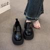 Black Muffin Sole Loafers Women's 2025 New Autumn Versatile with Skirt Jk Retro British Style Small Leather Shoes Women
