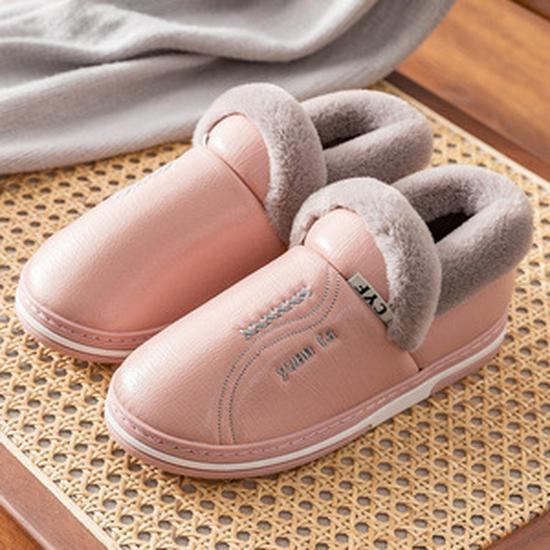 Women's & Men's Waterproof Leather Cotton Slippers for Autumn/Winter 2025 - Indoor/Outdoor, Non-Slip, Heel-Covering Design.