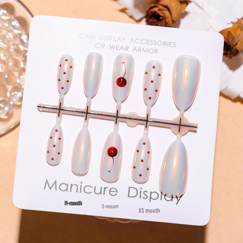 Cherry Milk Tea Almond Cat Eye 3D Aurora Polka Dot Wearable Nail Stickers