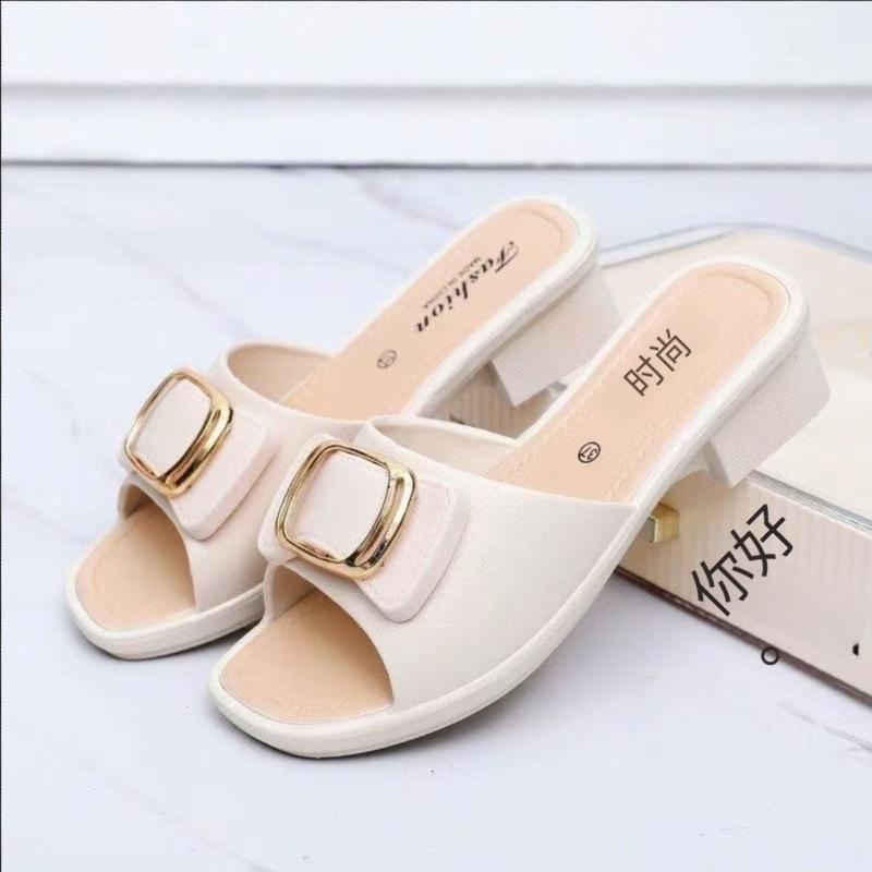 

New slope heel bow slippers women wear thick bottom non-slip outside the home, summer fashion women s word beach sandals 40