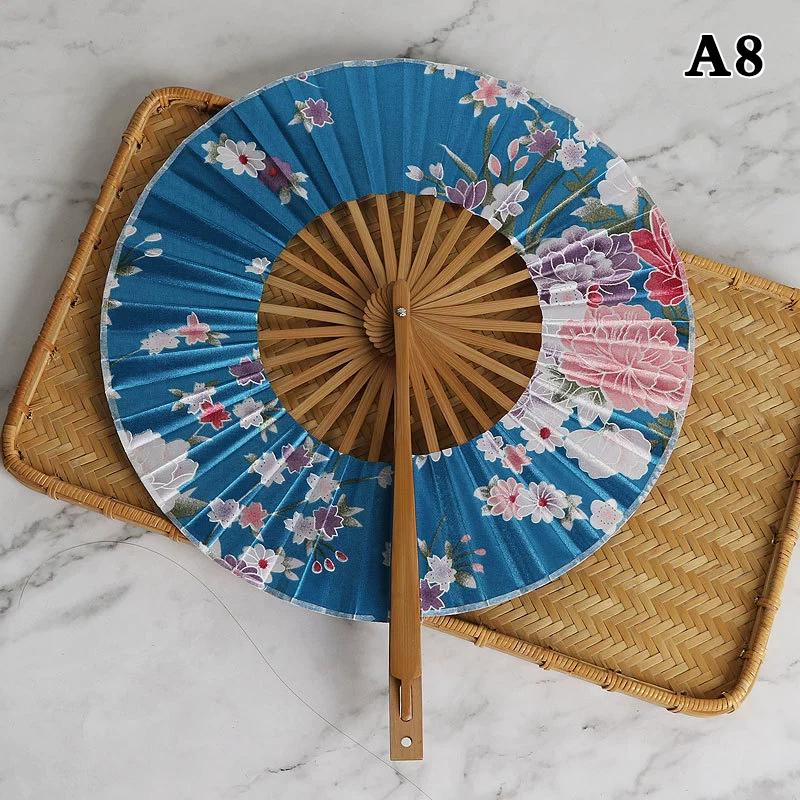 Runder Bambus-Handfächer Chinesischer Stil Blumenmuster Tragbarer Faltfächer Mit Quaste Hochzeitstanz Handgehaltene Fächer Party-Dekoration Geschenk