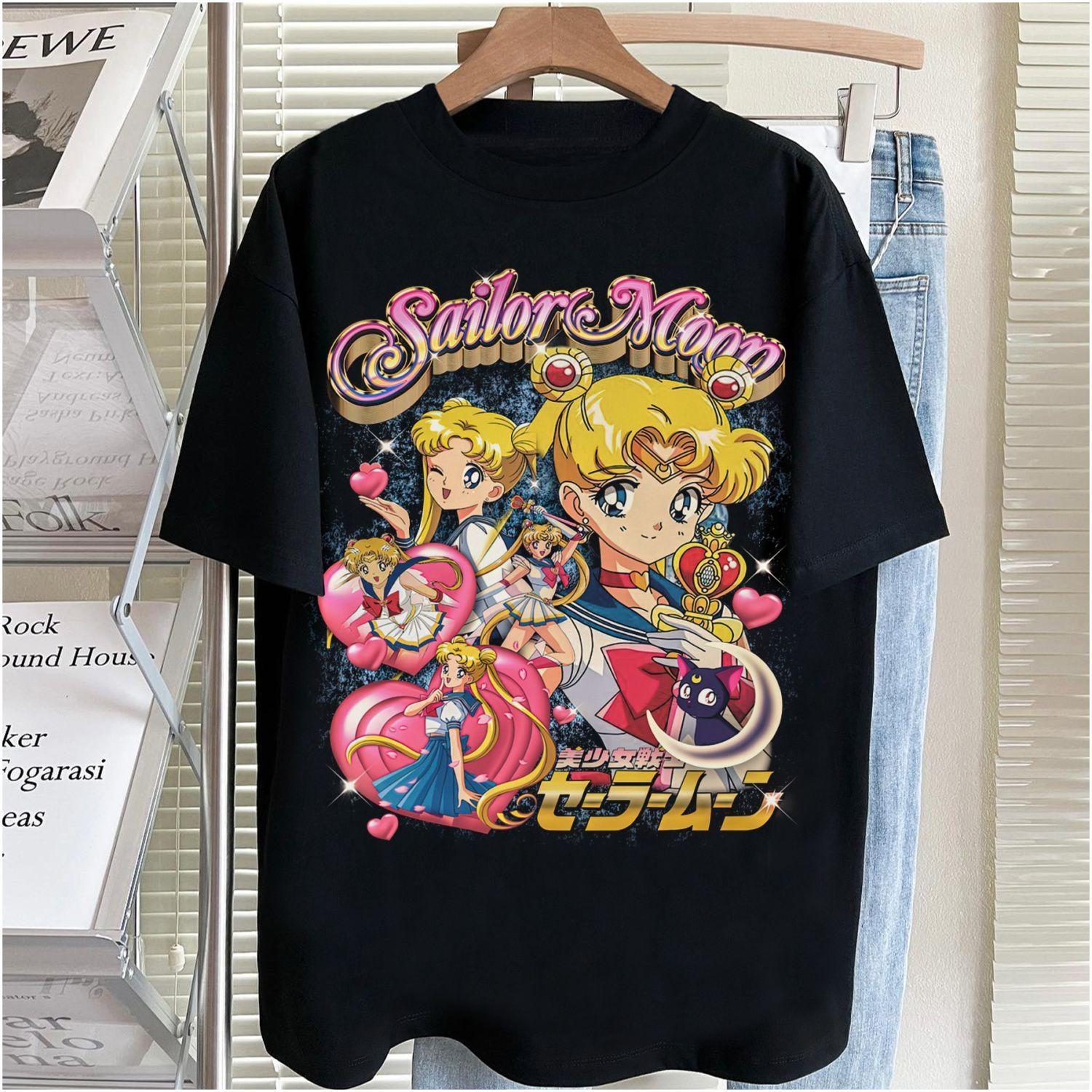 

Футболка Sailor Moon Весна Лето Харадзюку Японский Свободный Бренд Прилив Американская Война Мужская и Женская Футболка с Коротким Рукавом S
