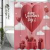 Happy Valentine's Day Red Heart Gift Shower Curtain, Bathroom Decorative Shower Curtain, Waterproof Shower Curtain with Hooks