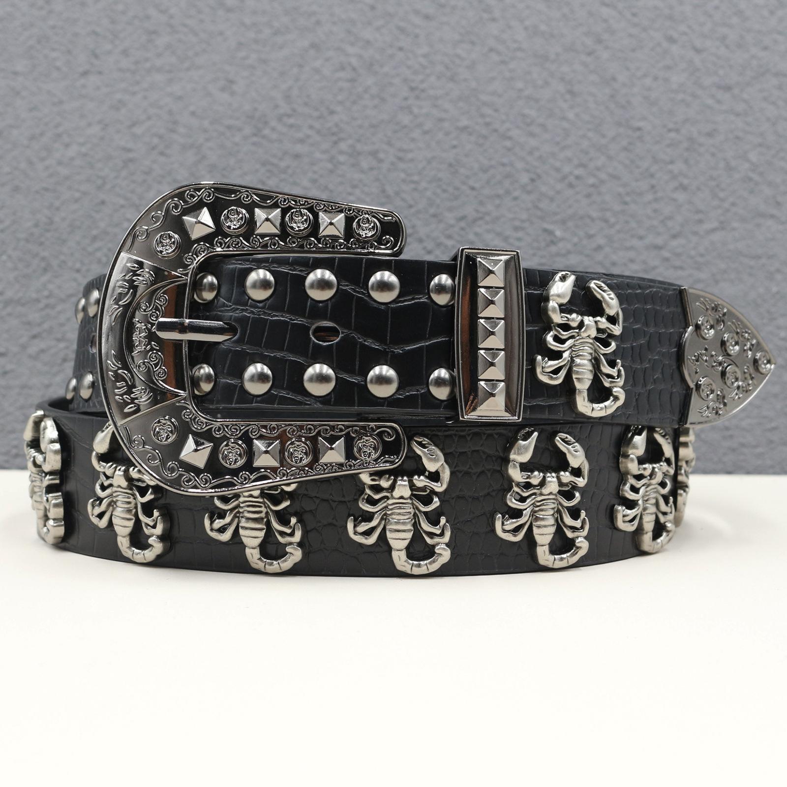 Punk Belt Men Scorpion Rivet Belt Western Belt Hip Hop Punk Personality Street Trousers Belt Men 125cm